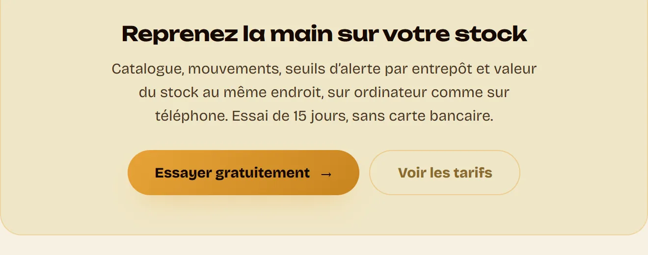 L’encadré de fin d’article avec ses deux boutons revenus : « Essayer gratuitement » et « Voir les tarifs ».