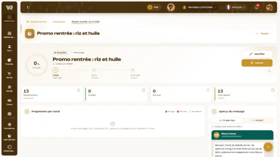 Une campagne WhatsApp préparée dans Wurus